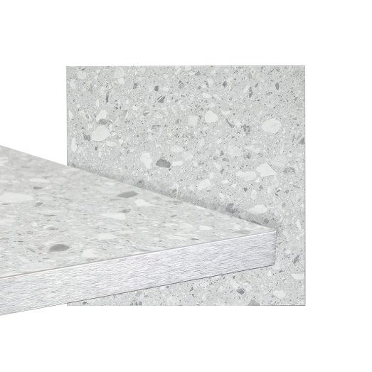 Square Ciro Melamine Table Top, Grey Terrazzo with Silver Edge